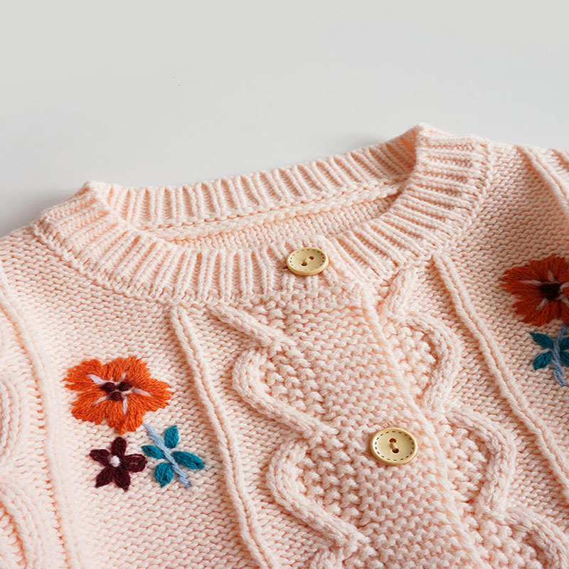 子供用ニット長袖カーディガン純手刺繍